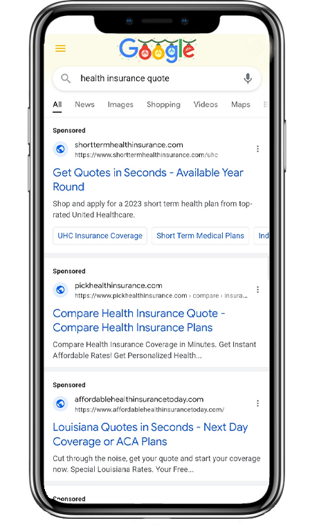 seo for insurance agency website mobile phone google search image